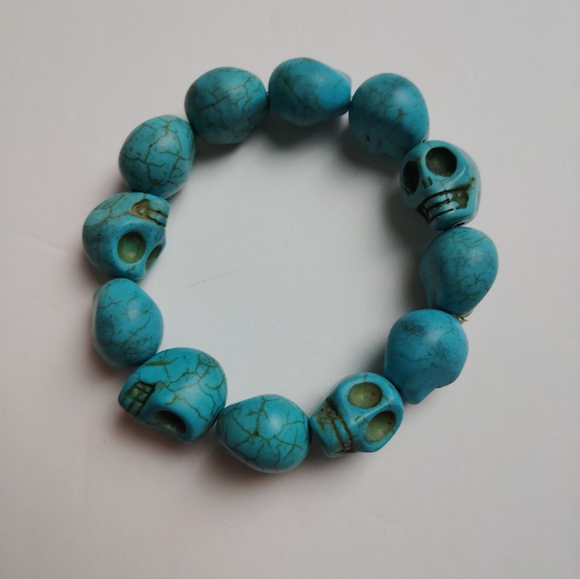 Synthetic Turquoise Skull Tibetan Prayer Bead Mala Bracelet for Men Women - Picture 2 of 5
